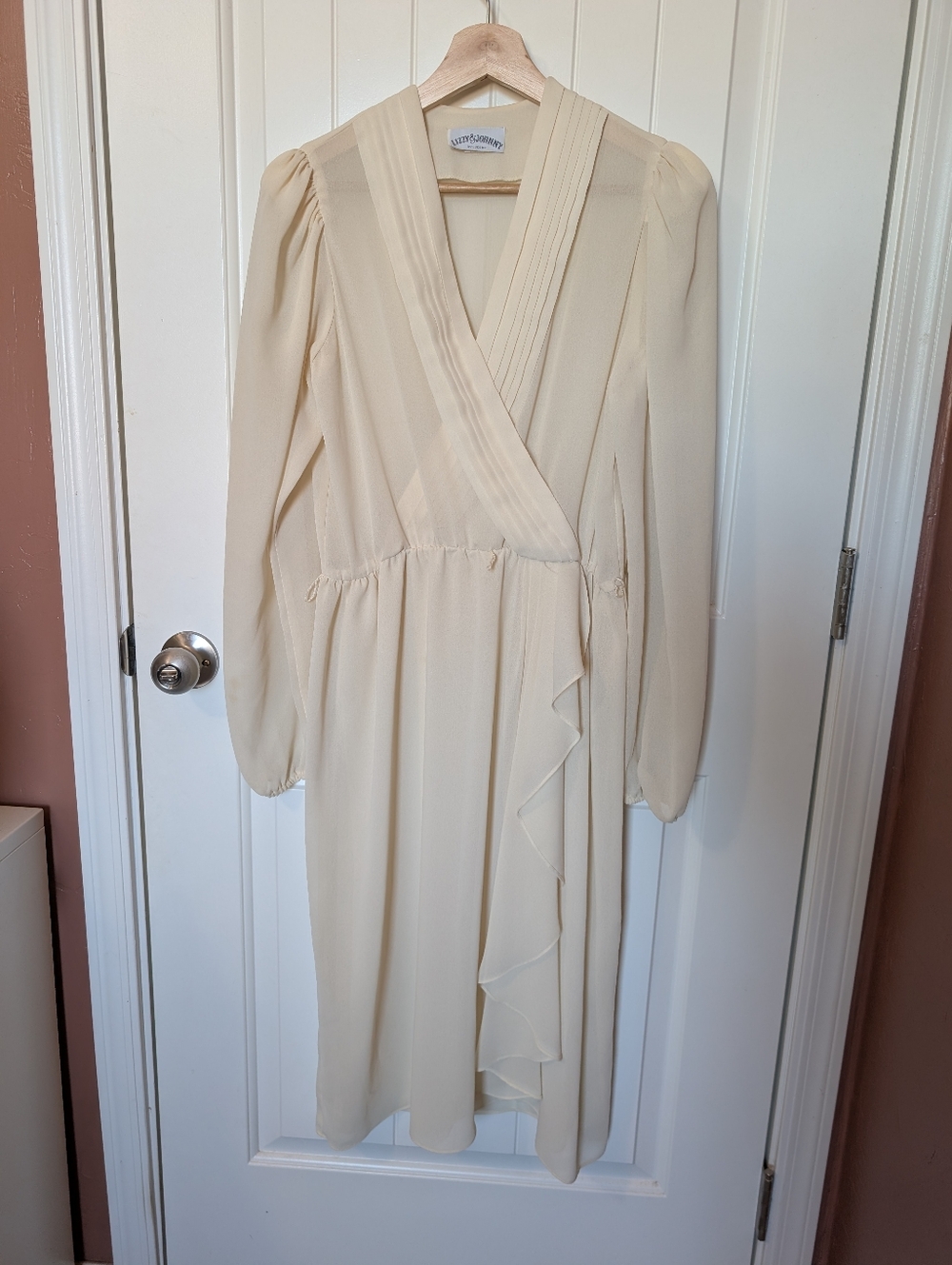Vintage Lizzie & Johnny Lucero Wrap Sheer Midi Dress Off-White/Cream